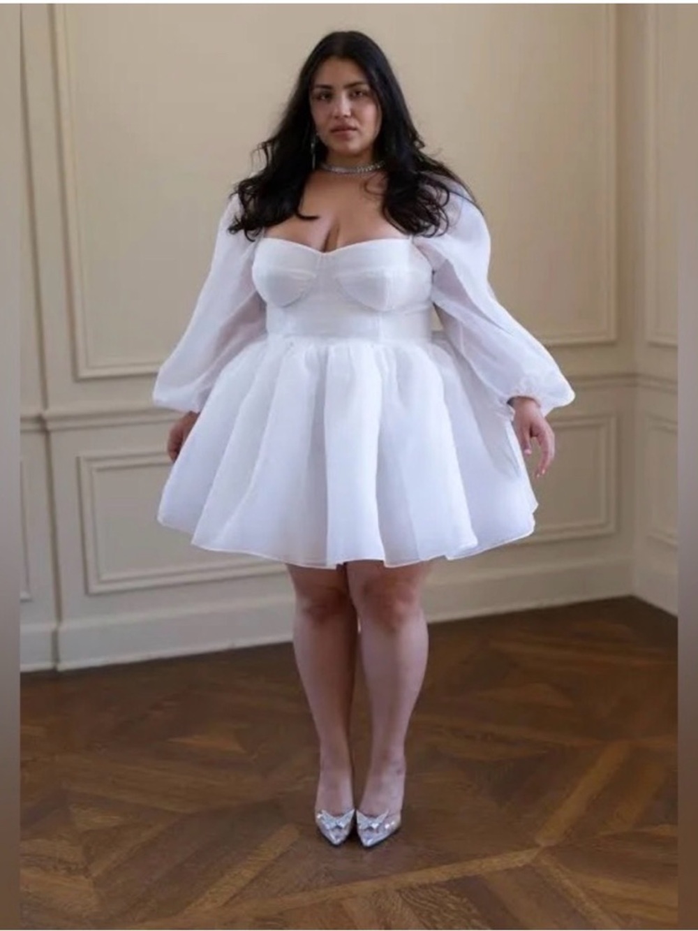 White Puff Sleeve Sweetheart Mini Dress